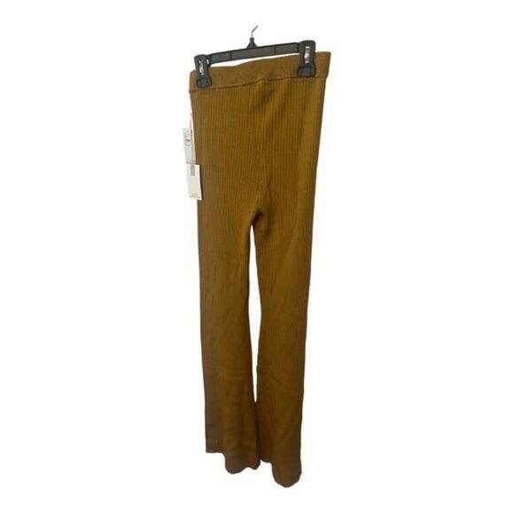 Good American Ribbed Boss Flare Pants Button Hem Pull On Soft Stretchy Gold Sz M - Picture 10 of 13